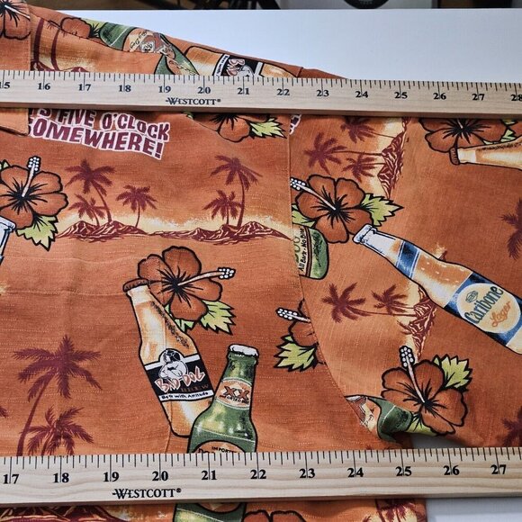 Big Dogs Shirt Men L Orange Hawaiian SS It's Five O'Clock Somewhere! Print Beach - Picture 5 of 12